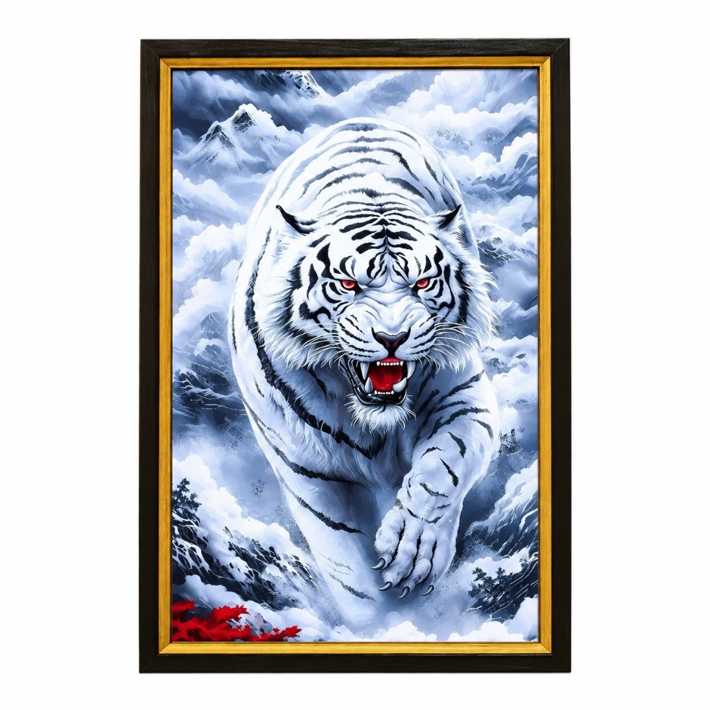 Hiasan Dinding Macan Putih Harimau Putih Foto Laminasi