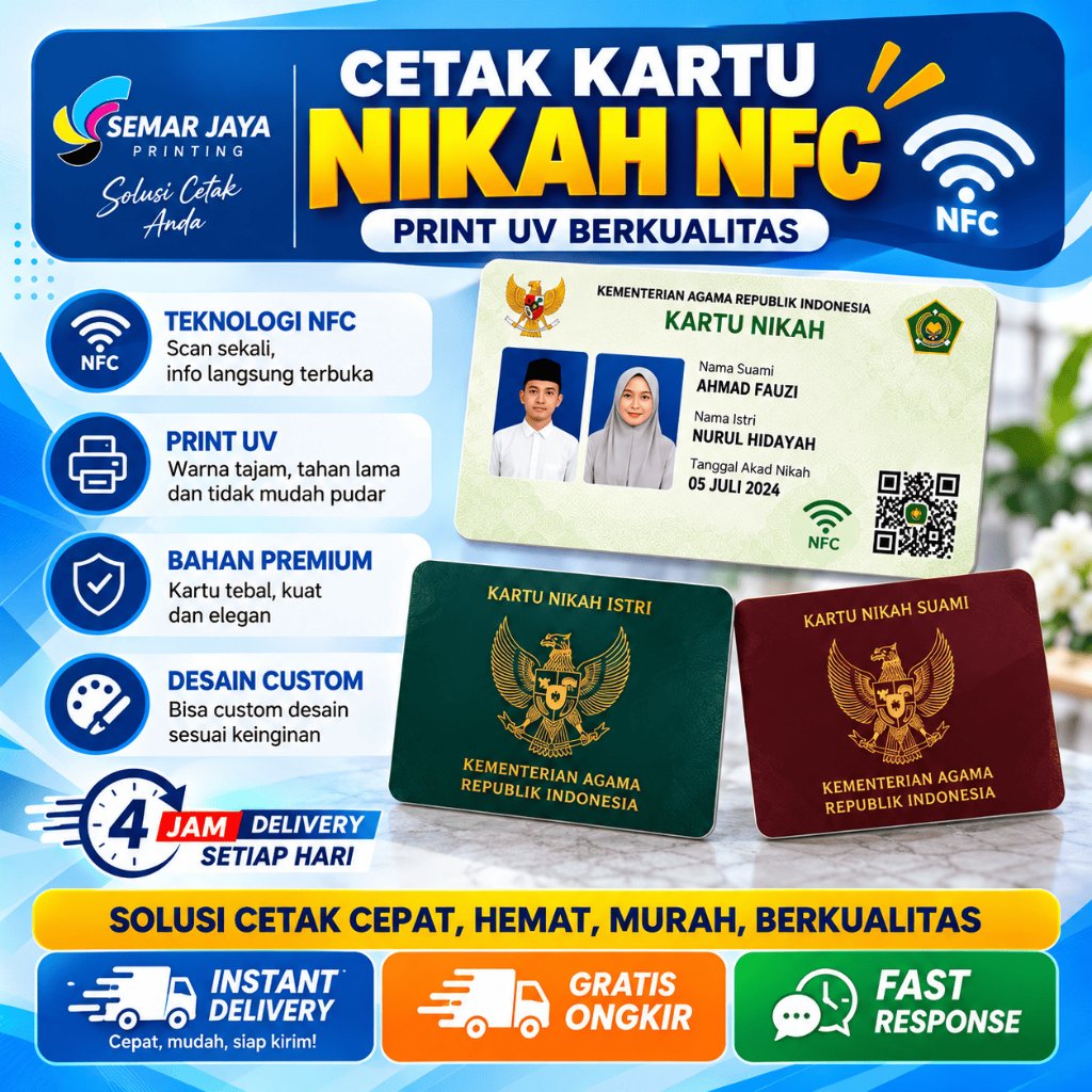 CETAK KARTU NIKAH PVC CUSTOM BISA INSTANT SEHARI JADI | Full Color | UV Print HD | Premium Quality