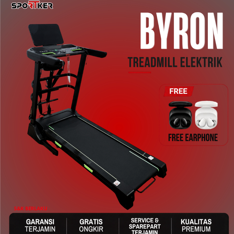 [SPORTKER] Treadmill Elektrik Byron Alat Olahraga Lari Auto Incline | Alat Olahraga | Alat Fitness |