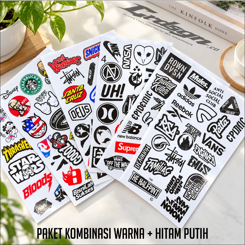 120 Pcs Sticker Pack Distro Logo Brand Stiker Brand Distro