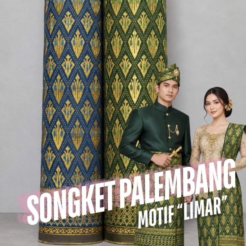 Kain Songket Palembang Original 100% Premium Tenun Bordir GOLD Motif LIMAR 2026