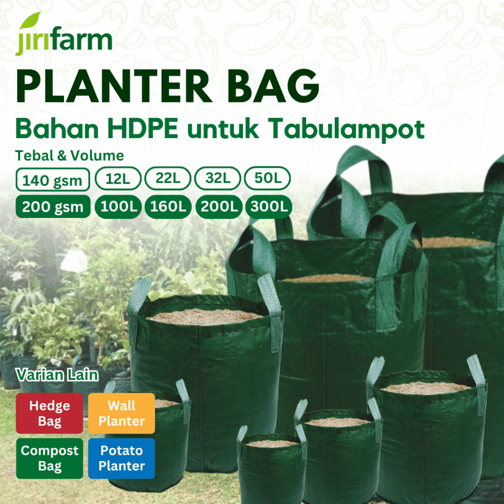 JIRIFARM - Planter Bag Hijau 25 50 75 100 160 200 Liter HDPE Wall Pot Pohon Tabulampot Hedge Compost