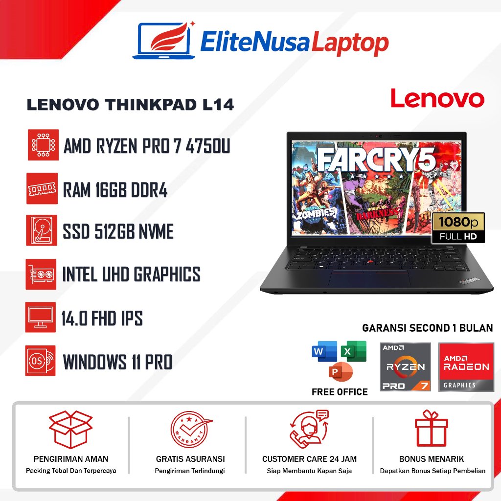 Laptop Lenovo Thinkpad L14 AMD Ryzen 7 Pro 4750U RAM 16GB DDR4 SSD 512GB 14 Inch FHD IPS Windows 10 