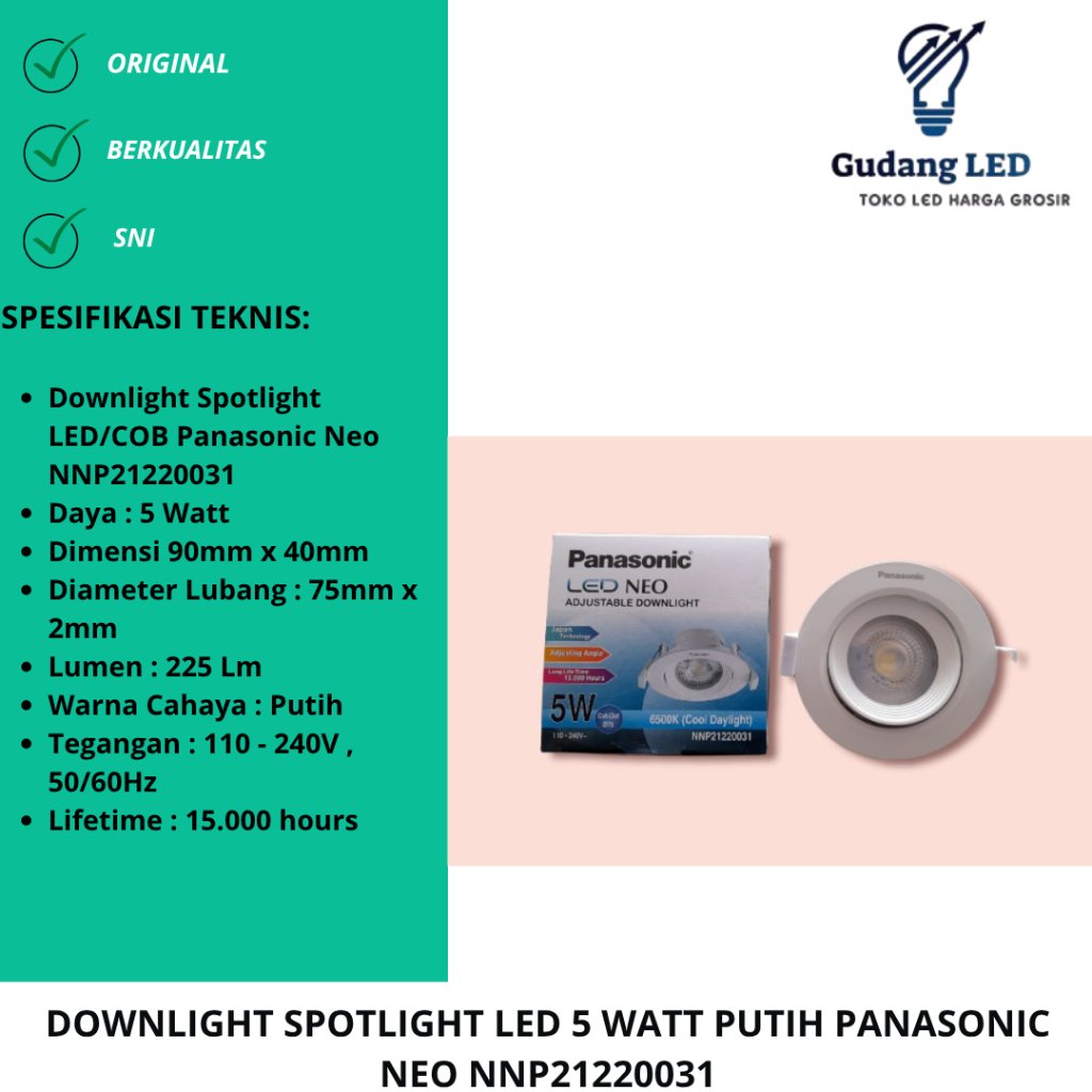 Downlight Spotlight LED 5 Watt Putih Panasonic Neo NNP21220031