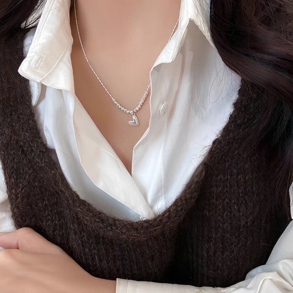[COD]Kalung Perak Liontin Hati, Kalung Wanita Retro Manik Rantai
