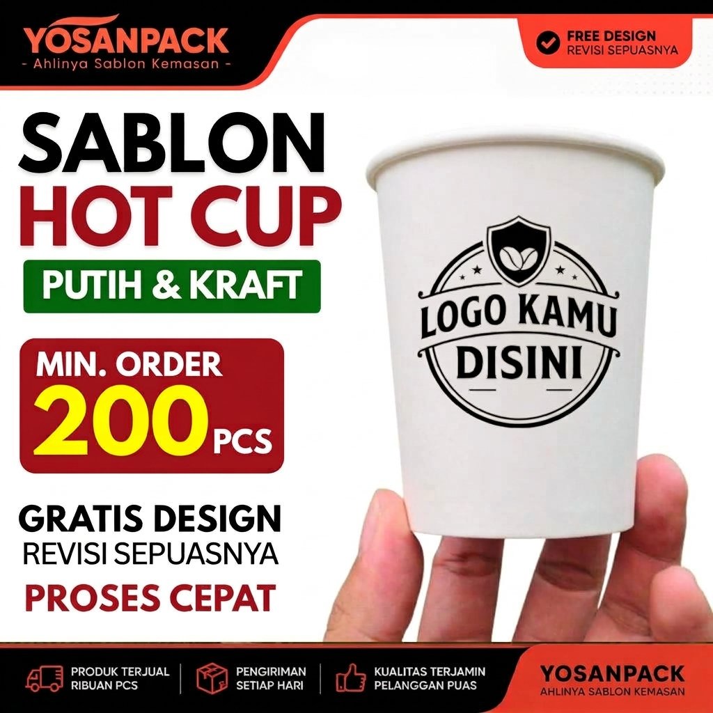 Sablon Paper Cup Kopi Gelas Kertas Minuman Custom Logo 2 Sisi