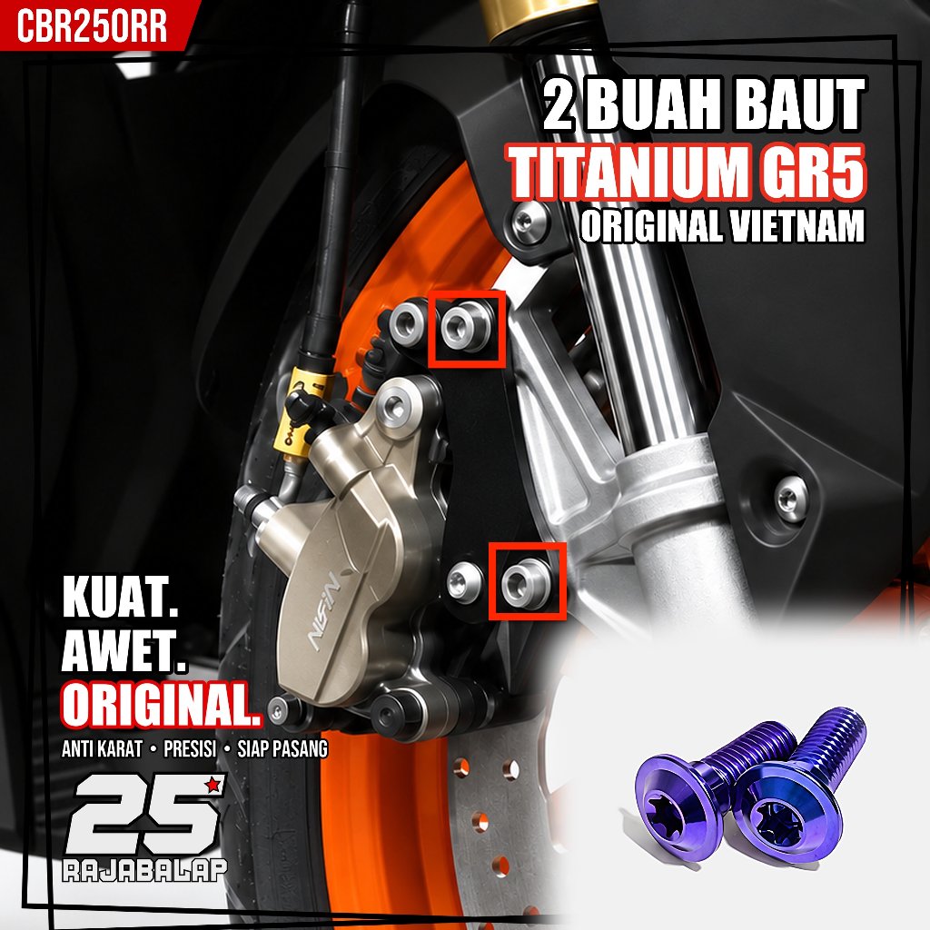 2 Baut Bracket Kaliper Depan Titanium GR5 CBR250RR CBR 250RR Honda