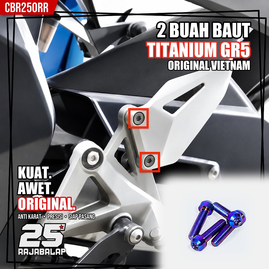 2 Baut Wing Step Kiri / Kanan Titanium GR5 CBR250RR CBR 250RR Honda