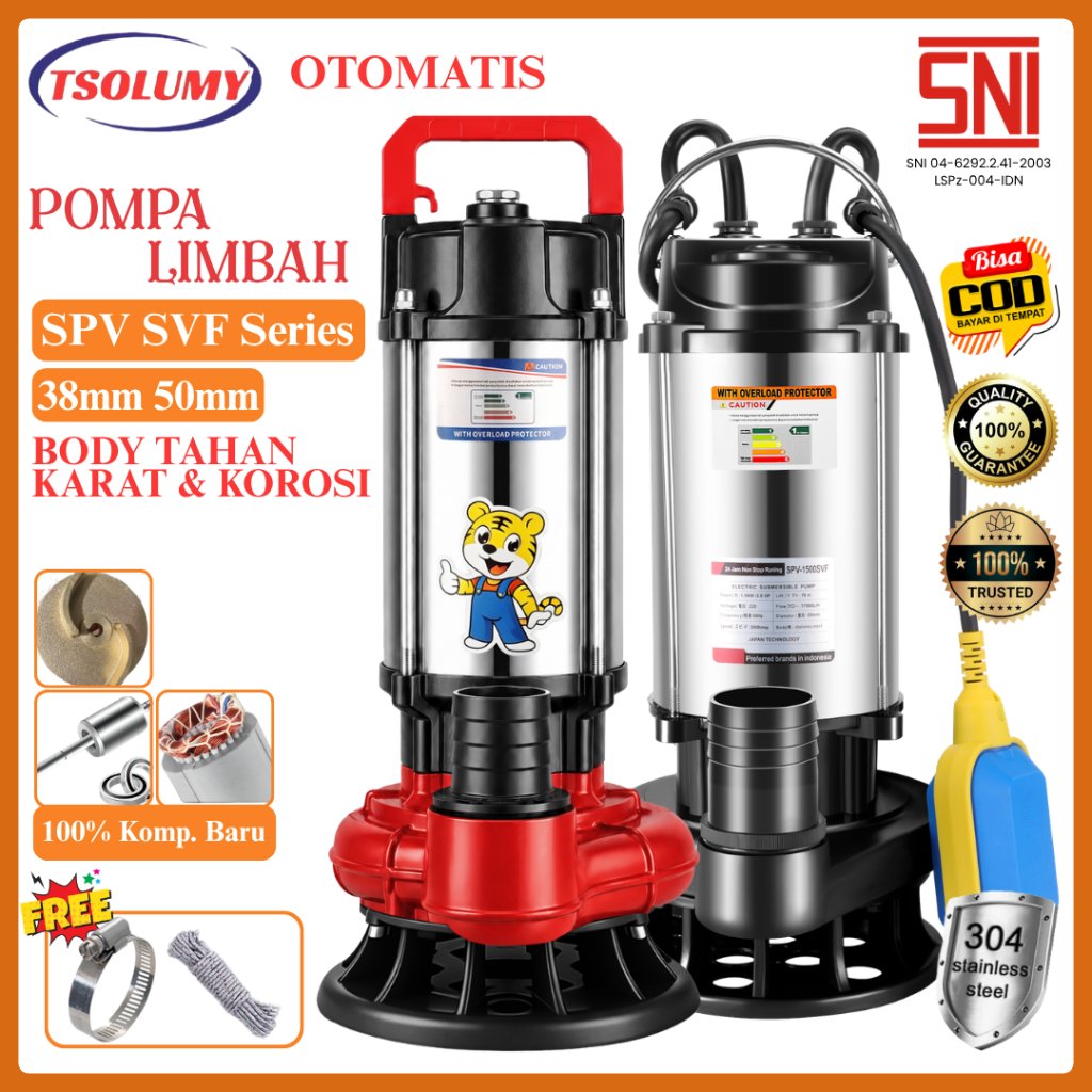 TSOLUMY Pompa Celup Air Bersih Kotor SPV-200SVF 2inch Pompa Carwash Siram Taman Irigasi Kebun Sawah 