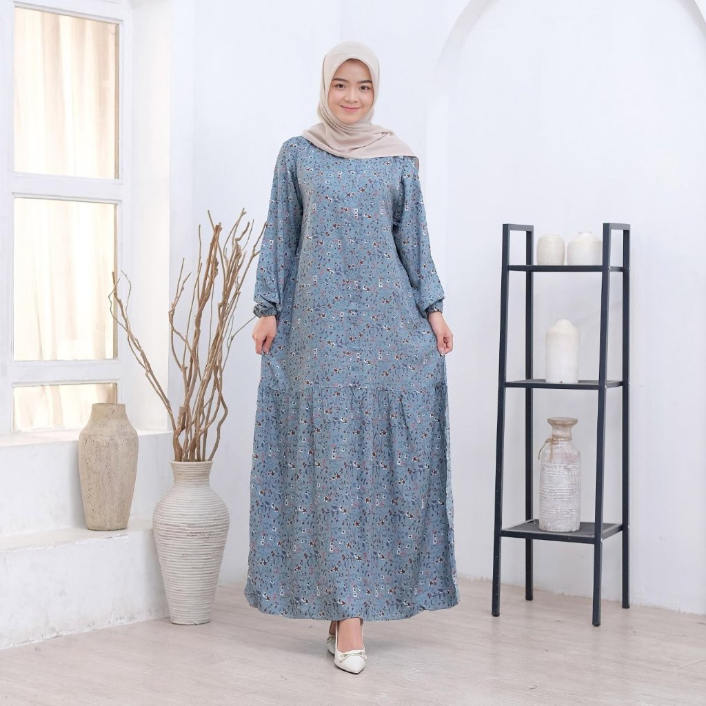Gamis Aurel Dress Wanita kain Rayon Viscose Ritsleting Depan Ibu Menyusui Nyaman bahan jatuh  adem L