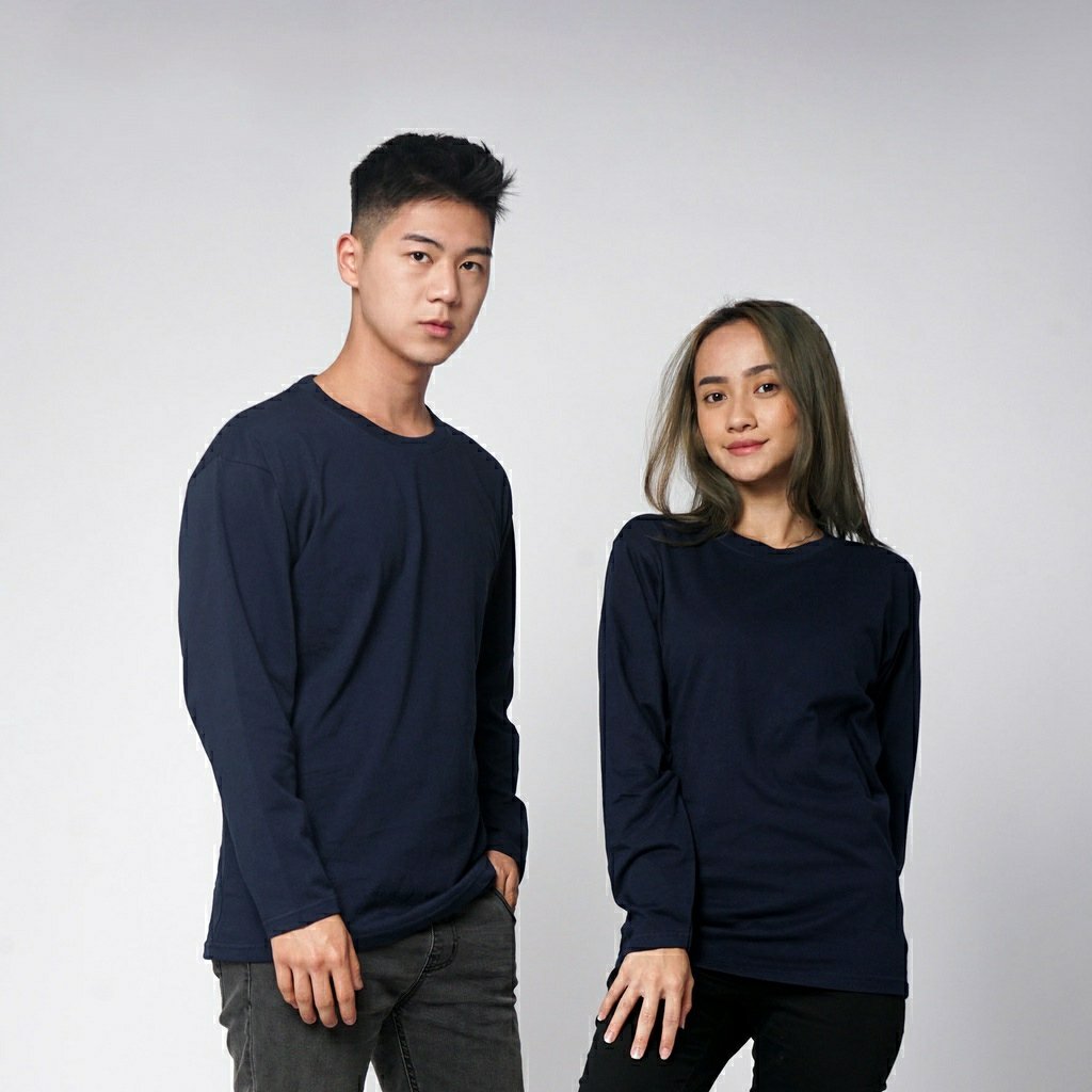 Kaos Biru Dongker Navy Polos Lengan Panjang Premium Pria Wanita