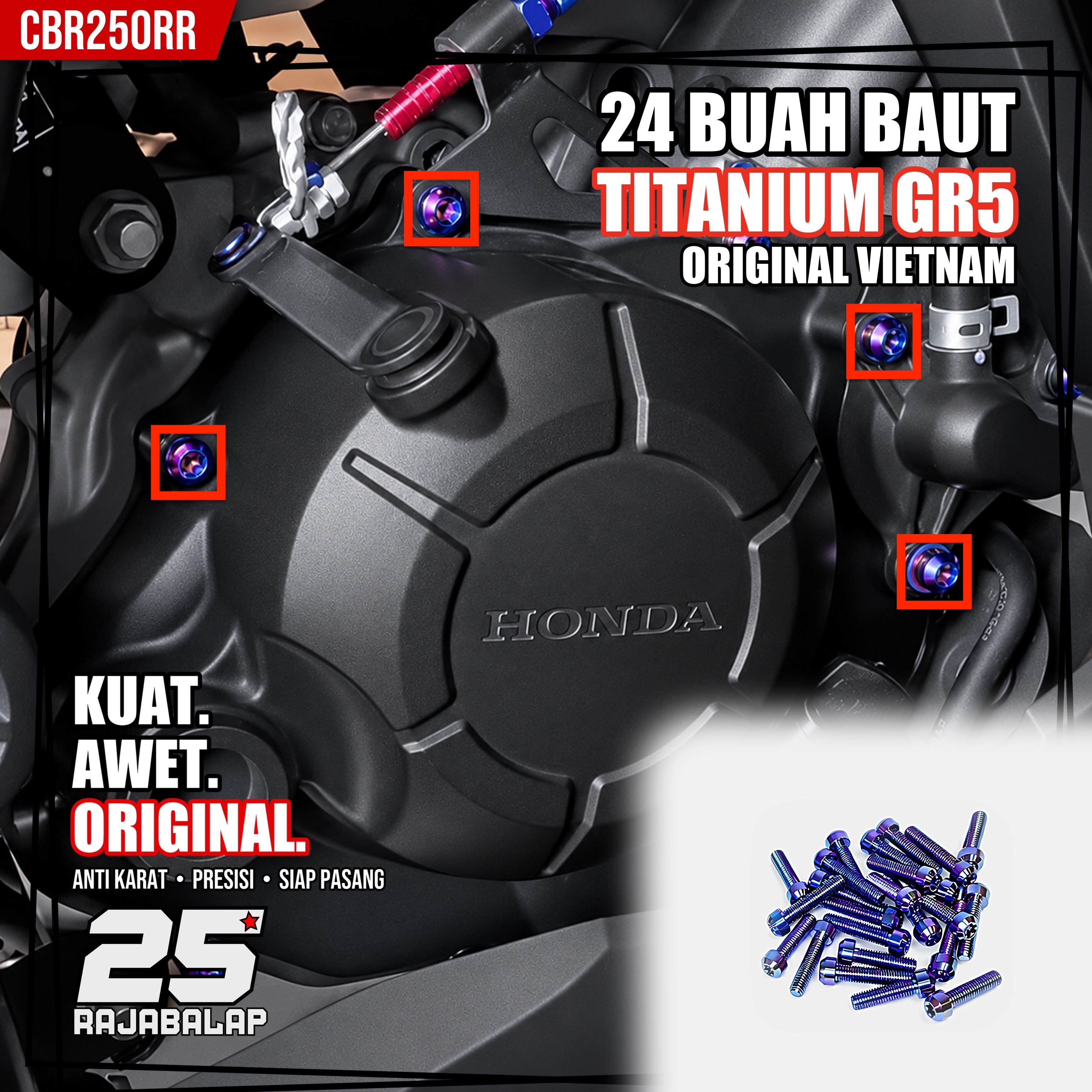 24 Baut Mesin Block Kiri Kanan Titanium GR5 CBR250RR CBR 250RR Honda