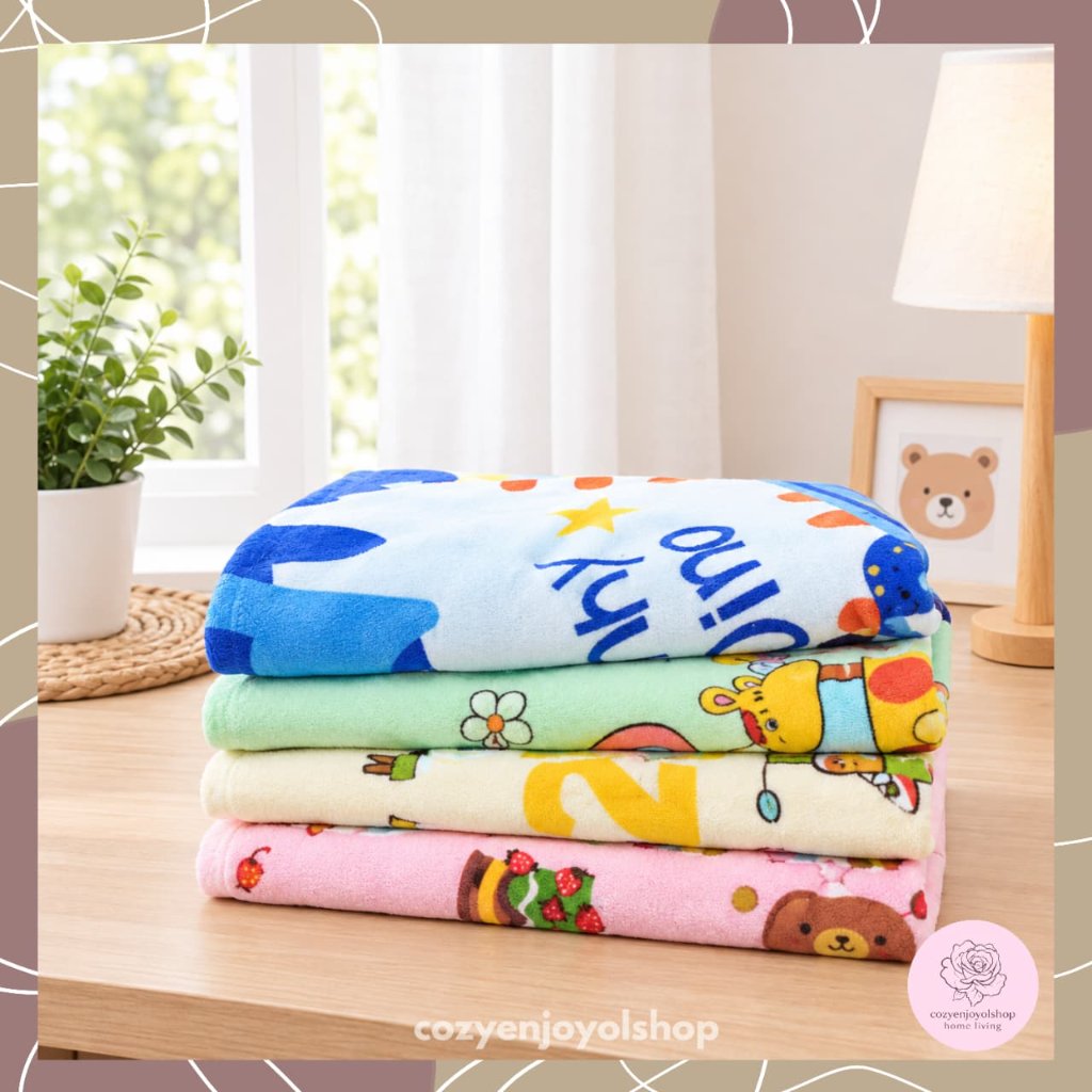 Handuk Mandi Anak 50x100cm  Bayi Microfiber Lembut Handuk Meresap Putih Motif Baby Warna