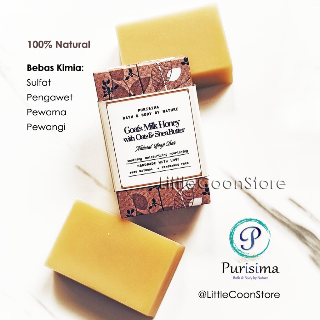Purisima Unscented Goat Milk Handmade Soap Sabun Mandi 100% Natural Susu Kambing, Shea Butter, Honey
