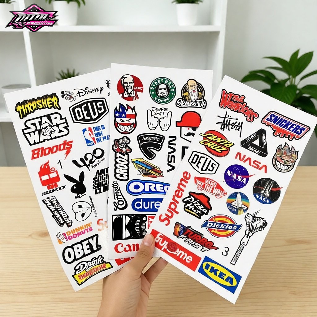 120 Pcs Sticker Pack Distro Logo Brand Stiker Brand Distro