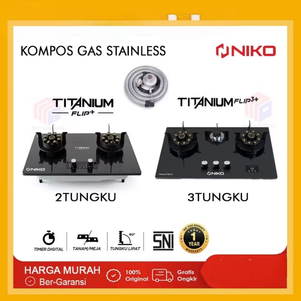 NIKO KOMPOR KITARO GAS Tanam/Biasa 2T TITANIUM FLIP dan 2T TITANIUM FLIP+ black - TUNGKU BISA DI ANG