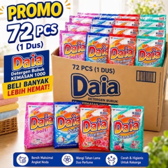 (1 Dus) daia detergen renceng 1000 1dus 72sachet