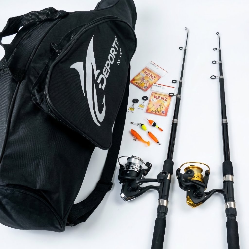 2 Set Joran Pancing Antena Fiber 1,5 Meter Dan Reel 5BB Bonus Tas Kekuatan 5-7 KG