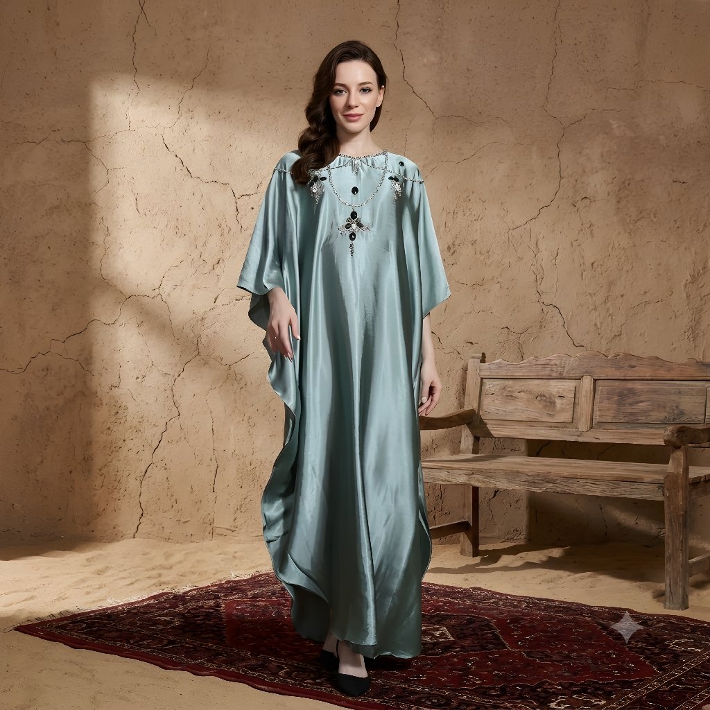 KAFTAN FASHION MUSLIM TERBARU STYLE WARNA OMBRE BAHAN SATIN SILK PREMIUM MEWAH