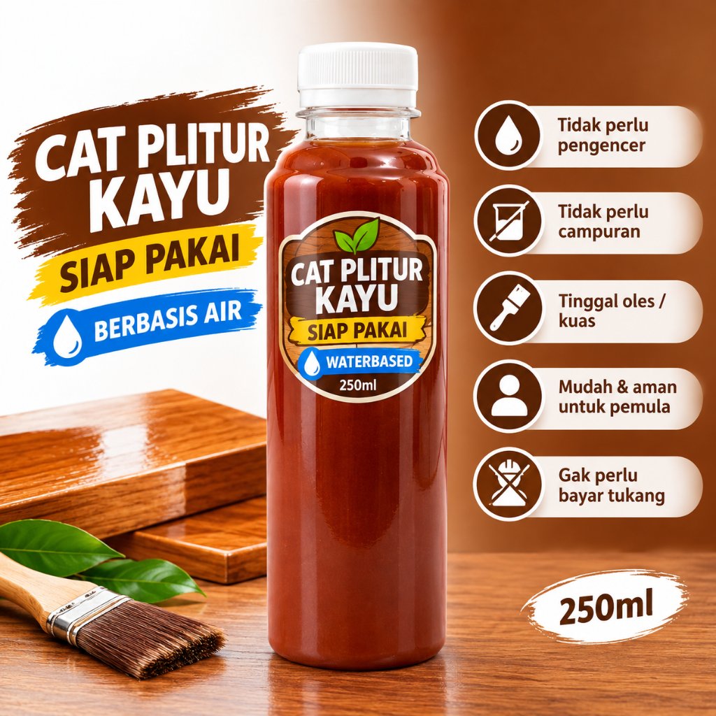 Politur Kayu Jati Mahoni Waterbased Siap Pakai 250ml Cat Pewarna Woodstain Vernis Finishing Walnut S