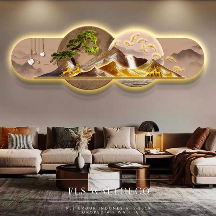 Wall Deco _ Golden Scenery 9 Koi's + LED