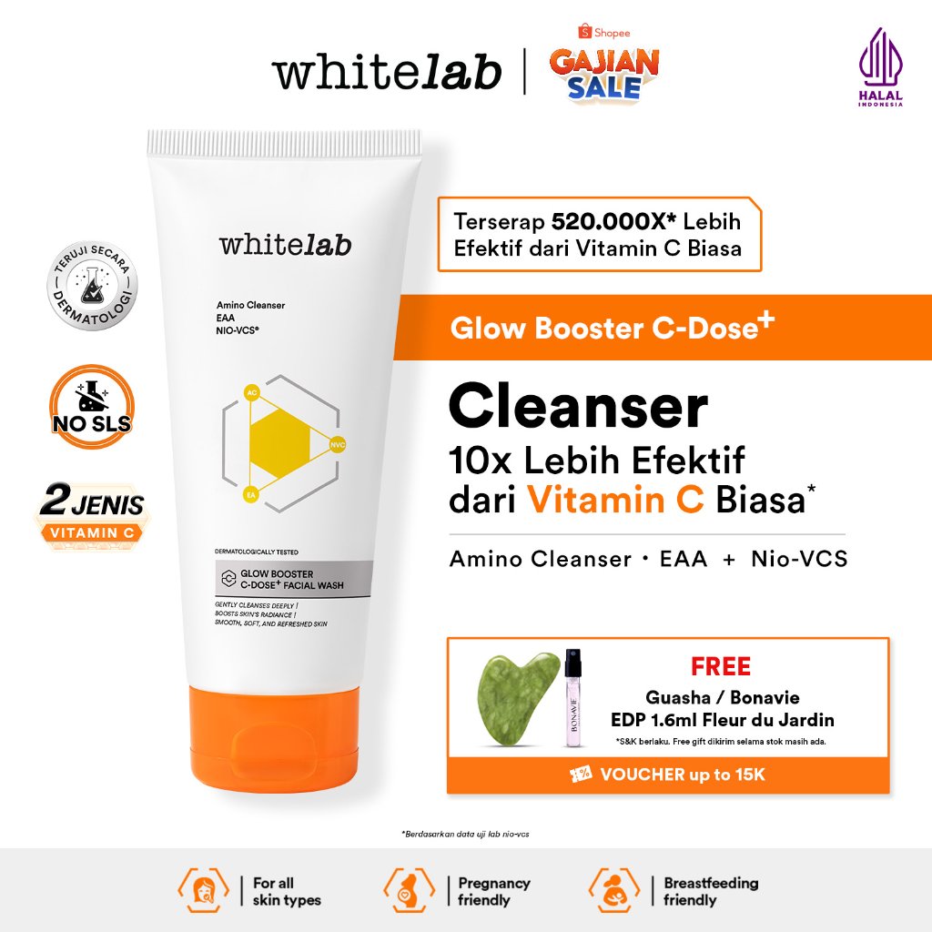 Whitelab Glow Booster C-Dose+ Facial Wash - Sabun Pembersih Muka Pencerah dengan Amino Cleanser Gent