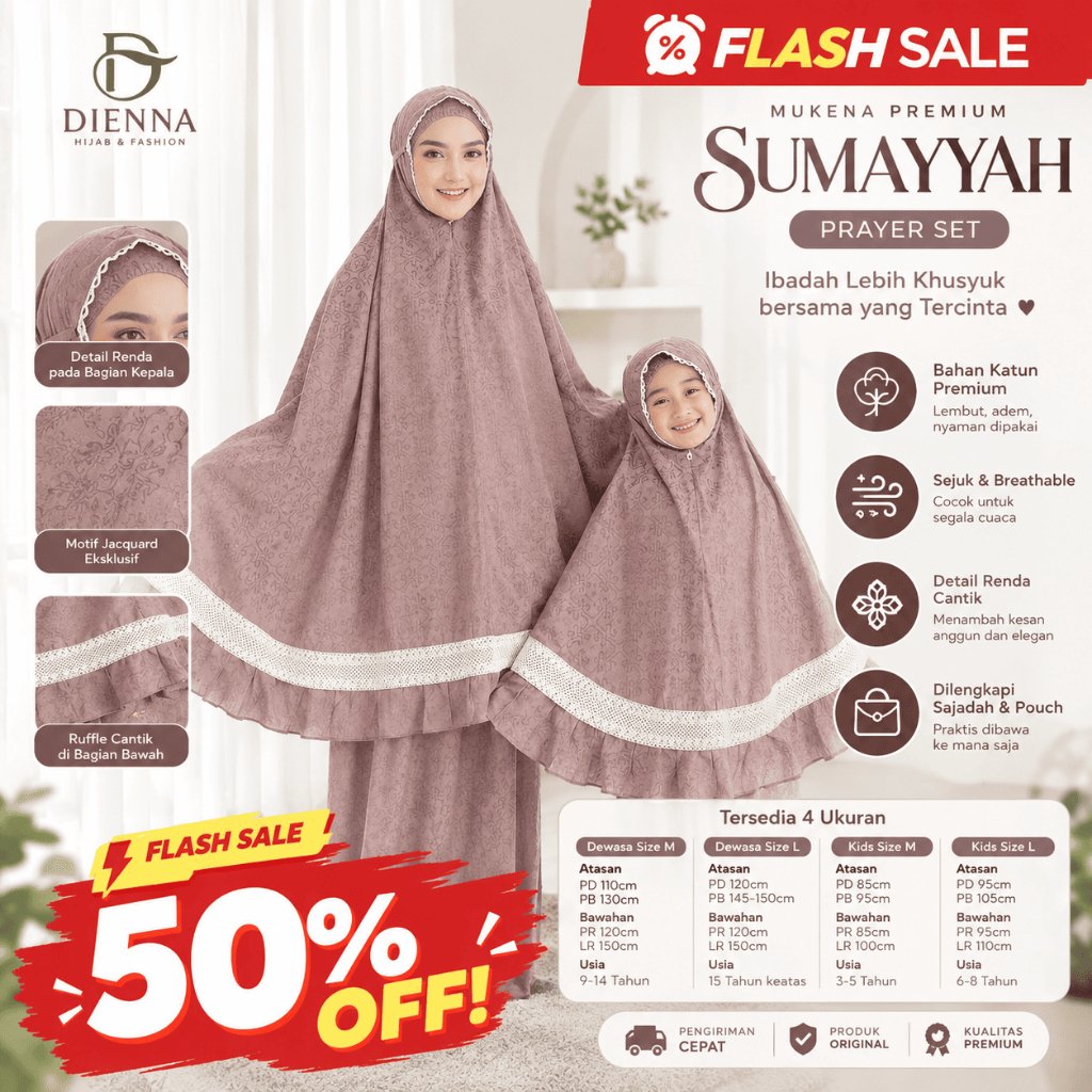 DIENNA SUMAYYAH - MUKENA DEWASA & ANAK - MUKENA COUPLE - MUKENA PREMIUM - MUKENA ANAK - MUKENA DEWAS