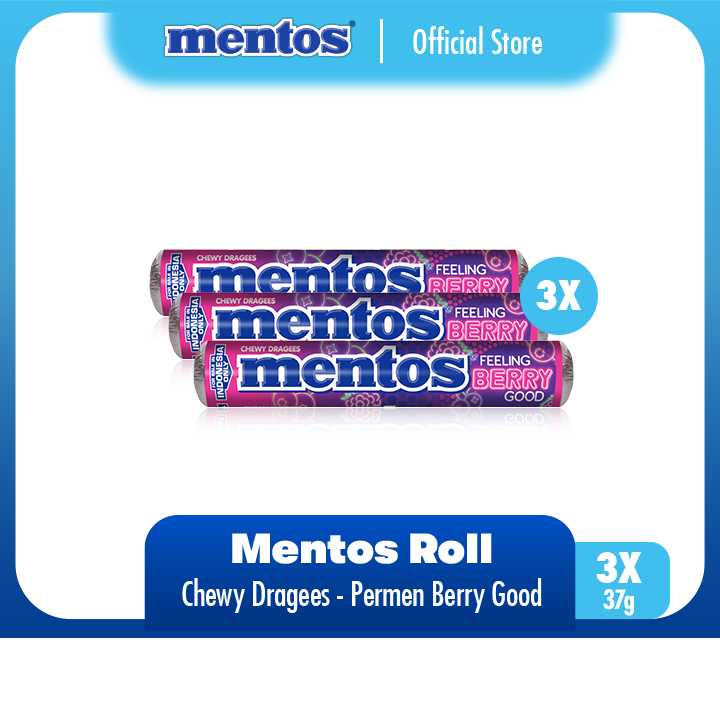 

Mentos Chewy Dragees Feeling Berry Good - Permen Mint Rasa Berry (3 Rolls)