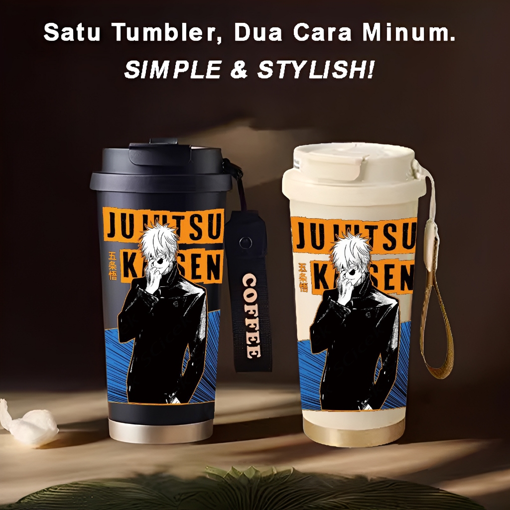 Tumbler Gojo Satoru Jujutsu Kaisen Anime 500ml Stainless Steel 316 Sedotan Portable Botol Minum Aest