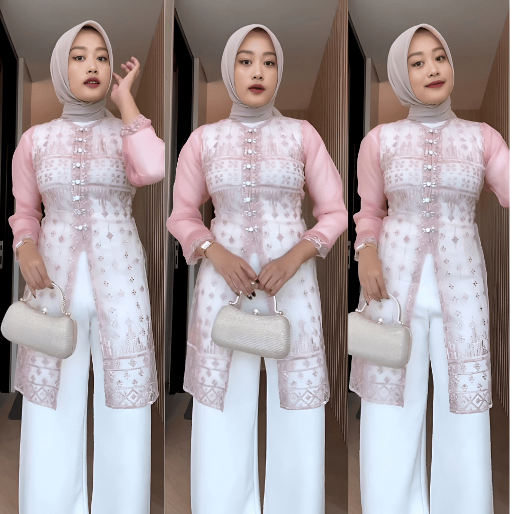 Hadju Tunik Brukat Bordir Sapto / Tunik Brokat Tali Kancing Mutiara Payet Diamond / Baju Kondangan, 