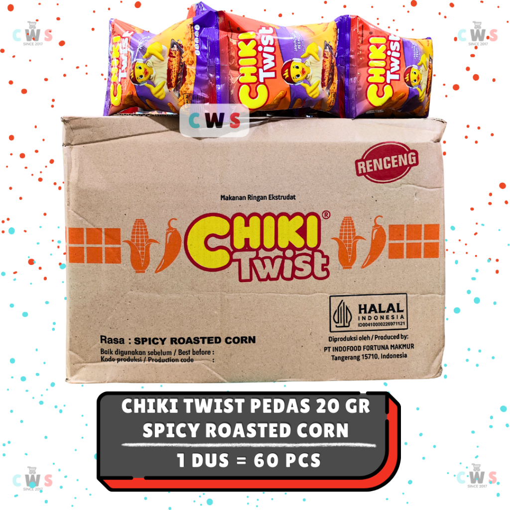 

CHIKI TWIST Makanan Ringan Rasa Jagung Bakar | Spicy Roasted Corn PEDAS 2000 - 1 Dus / 60 Pcs