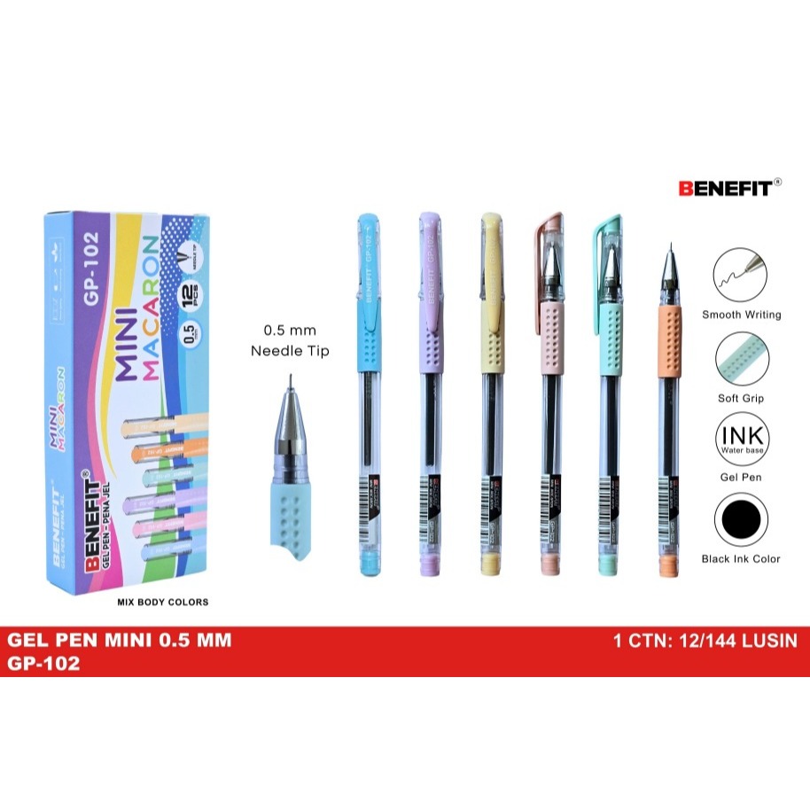 

PACK BOLPEN GEL BENEFIT MINI MACARON GP-102 0.5 BLACK