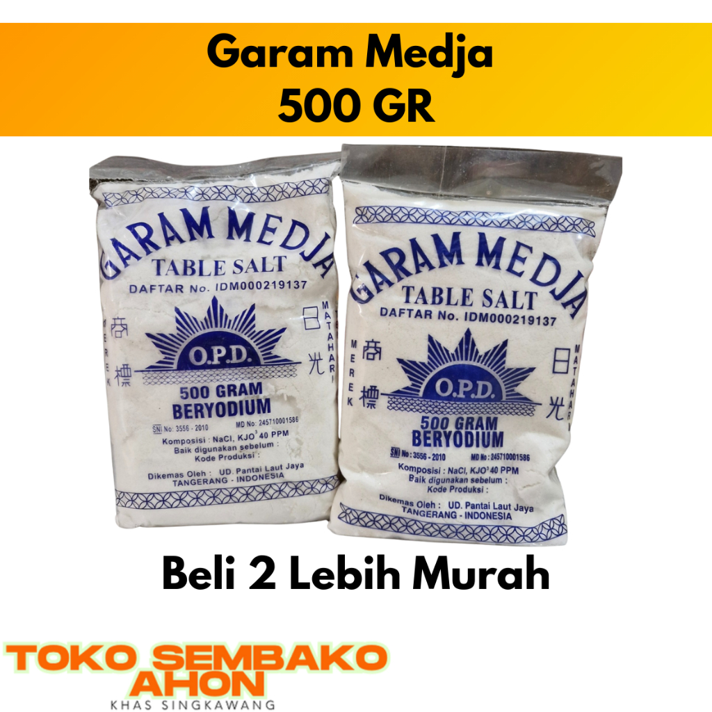 

Garam Medja 500 gr / Garam meja Dapur Bumbu Masak Table Salt Beryodium / Garam Meja Iodized / Garam Masak 500gr