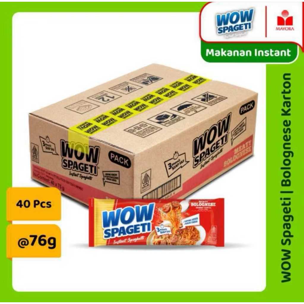 

WOW SPAGETI MEATY BOLOGNESE - Instant Spaghetti ( satu dus isi 40 bungkus )