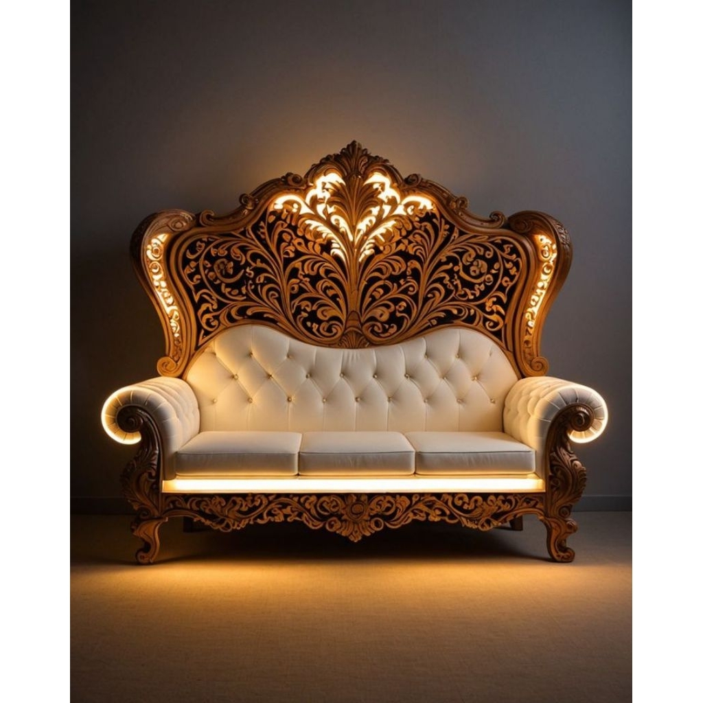 Sofa Ukir Jepara Mewah Kayu Jati Asli – Kursi Tamu Klasik Elegan Jok Kulit Premium