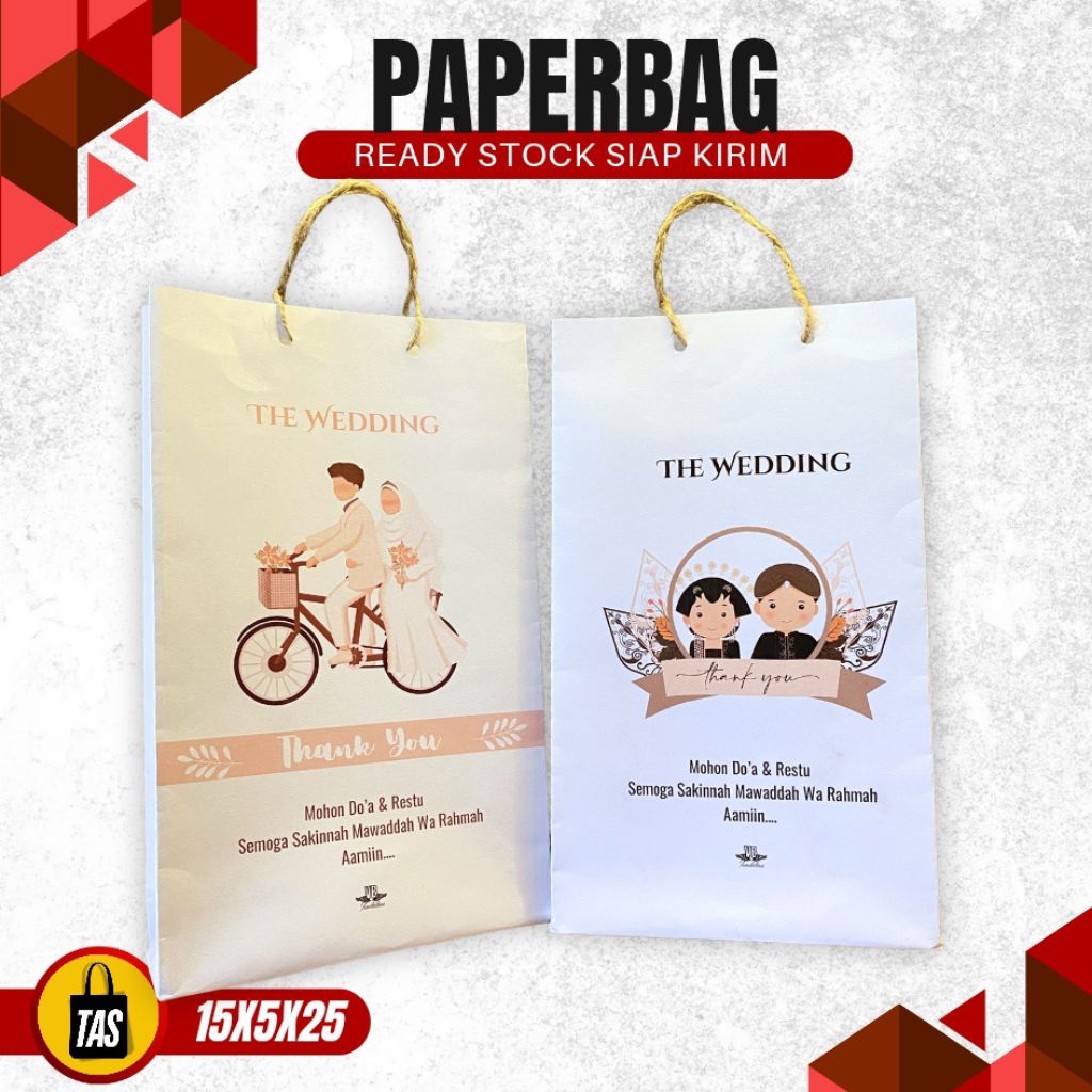 

Readystock Paperbag wedding bahan kertas tebal 15x5x25 putih full color siap kirim