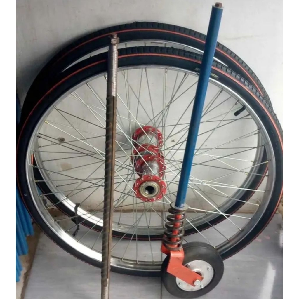 full set roda gerobak velg becak+as+roda belakang TINGGAL PASANG SAJA