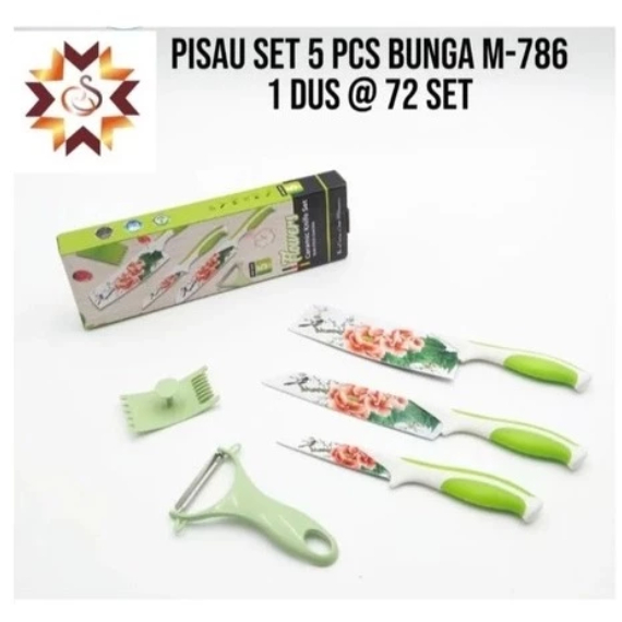 INDOLINE - FLOWER KITCHEN KNIFE SET 5PCS - PISAU DAPUR SET MOTIF BUNGA 5IN1 - PISAU KERAMIK VIRAL SE