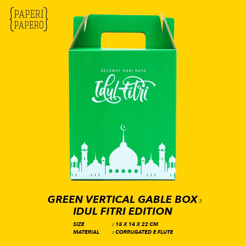 

Green Vertical Gable Box 3 Idul Fitri (18x14x22 cm) Lebaran Ramadhan (1 Pcs)