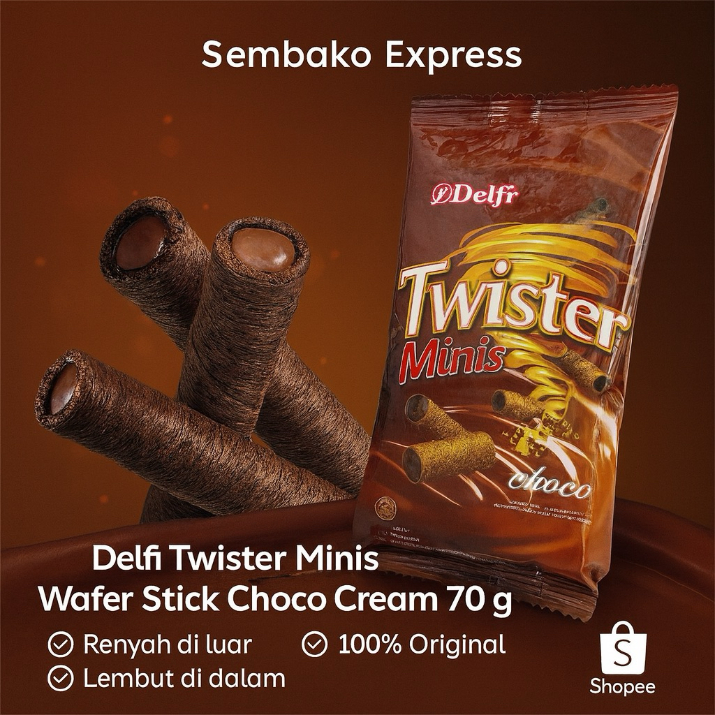 

Delfi Twister Minis Wafer Stick Choco Cream 70 g – Renyah dan Lumer Cokelatnya