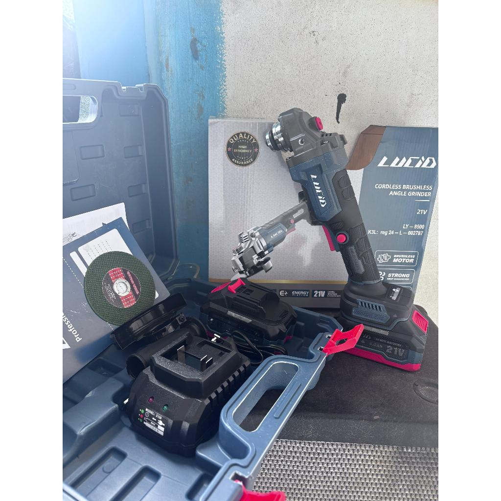 Mesin Gerinda Baterai Lucid 4inch Brushless Fullset 2 Baterai LY-8500 21V 4.0A