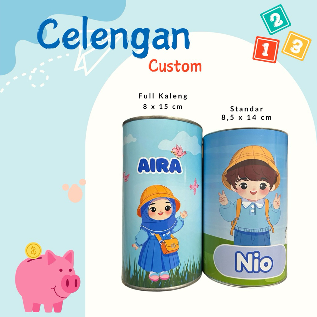 [GROSIR] Celengan Custom Gambar & Nama | Hadiah Ulang Tahun Anak Souvenir Ultah Aqiqah Khitan Wisuda