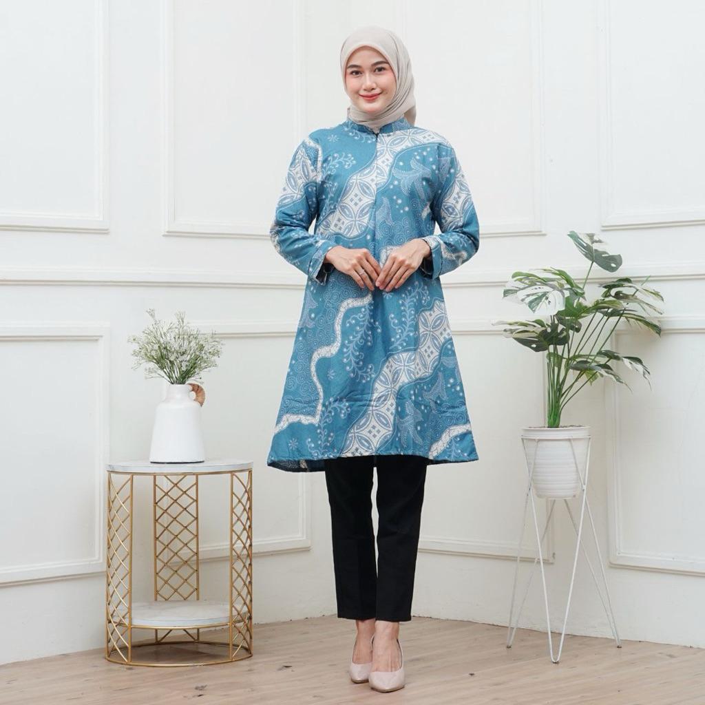 NEW Tunik Batik Wanita Modern Premium Jumbo LD 130 140 Baju Seragam Kantor Guru Kerja Kondangan