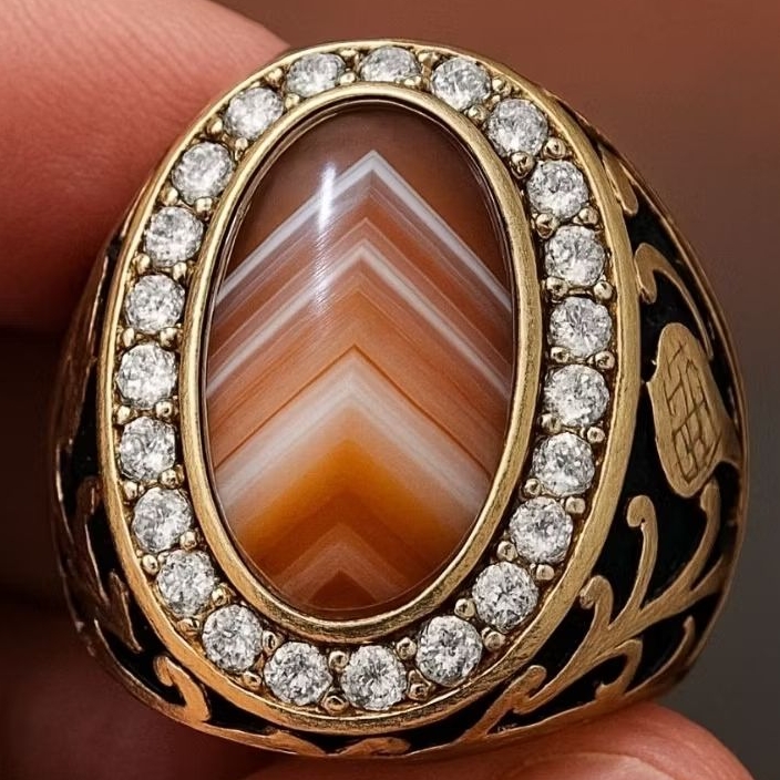 Batu Akik Junjung Derajat Kontes – Ikat Perak Mewah, Motif Garis Rapi & Simetris