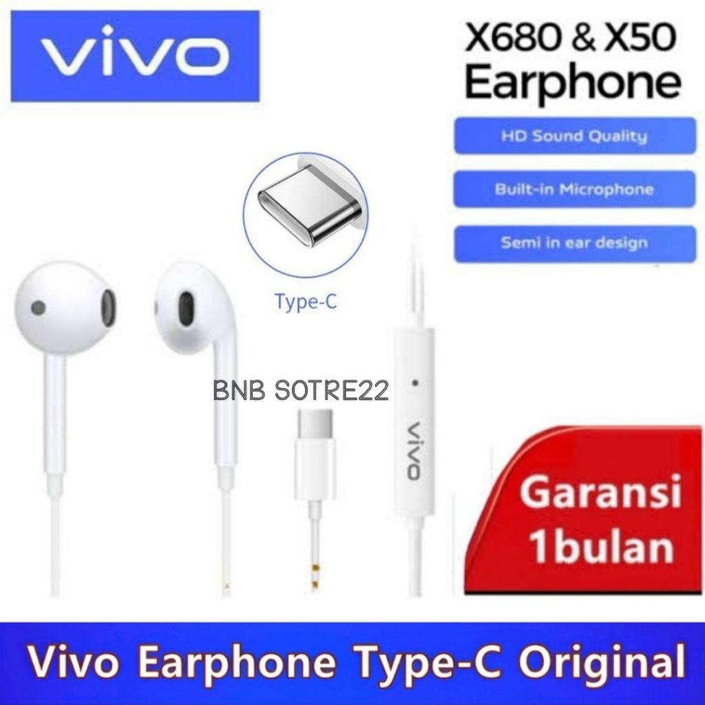 Headset Vivo V29 V29E V29 Pro Original 100% Type C Earphone Kabel Handsfree