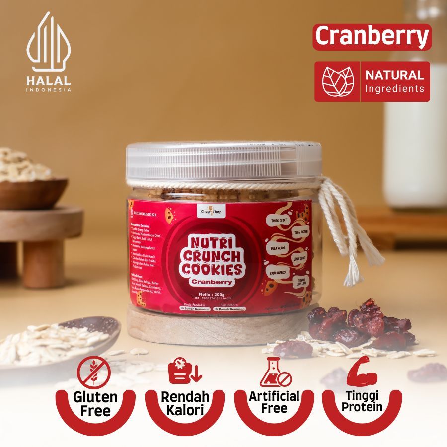 

ChopChop Nutri Crunch Cookies Cranberry | Gluten Free, Rendah Gula, Tinggi Serat