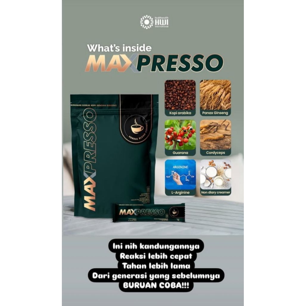 

Maxpresso Kopi Arabika Ori 100% di jual sachetan