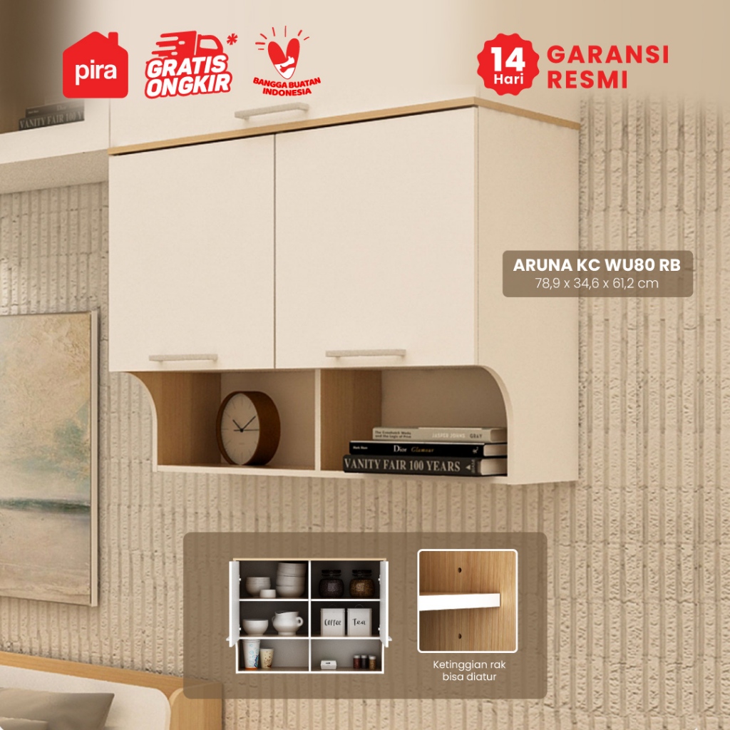 PIRA METROPOLIS OX -  ARUNA KC WU80 RB Rak Dapur / Rak Gantung Dapur / Kitchen Set Atas 2 Pintu deng