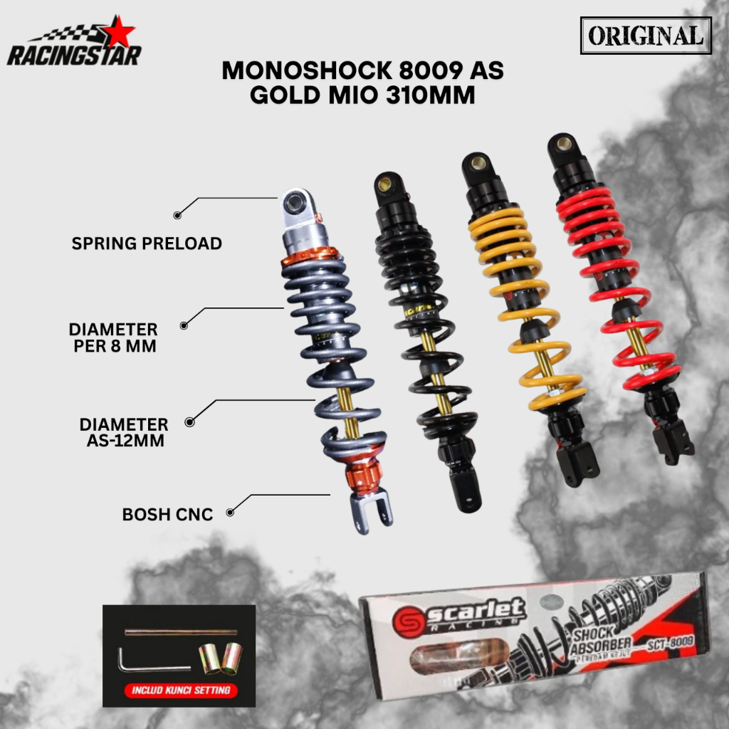 Scarlet racing mono shock monoshock shock shockbreaker 8009 as gold Mio 310mm metik matic