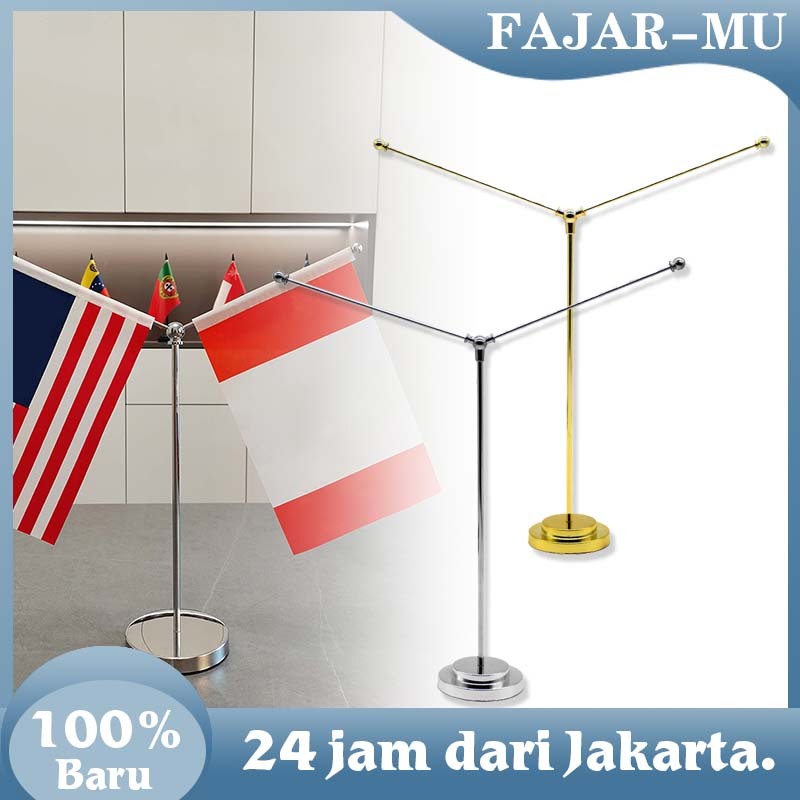 

Y - Stand Tiang 2 Bendera Meja / Stainless Steel Flag Pole / Stand Bendera Meja